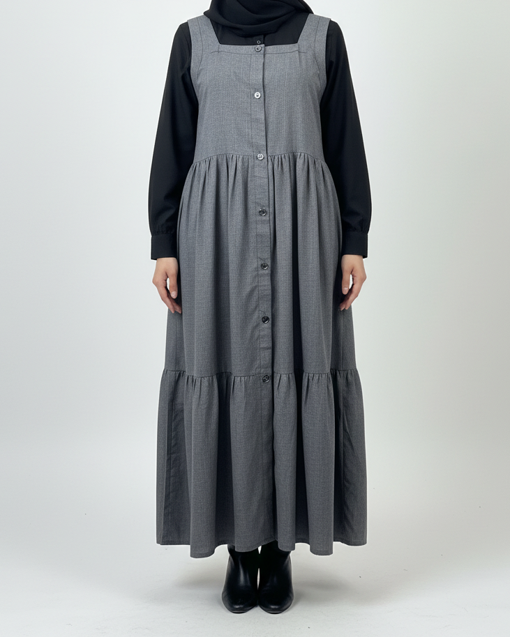 GREY PINAFORE DRESS