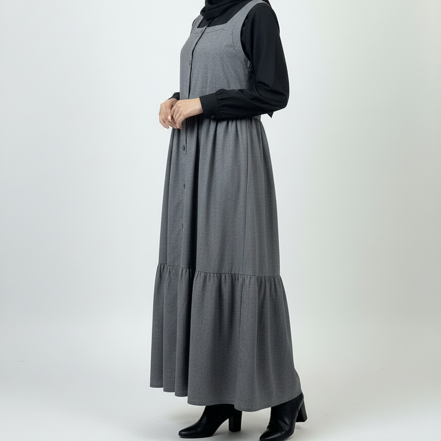 GREY PINAFORE DRESS